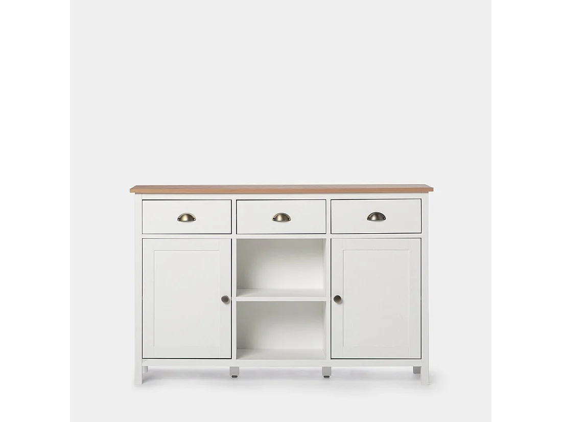 Buffet haut en laqué blanco-natural 130x85 cm-Marais