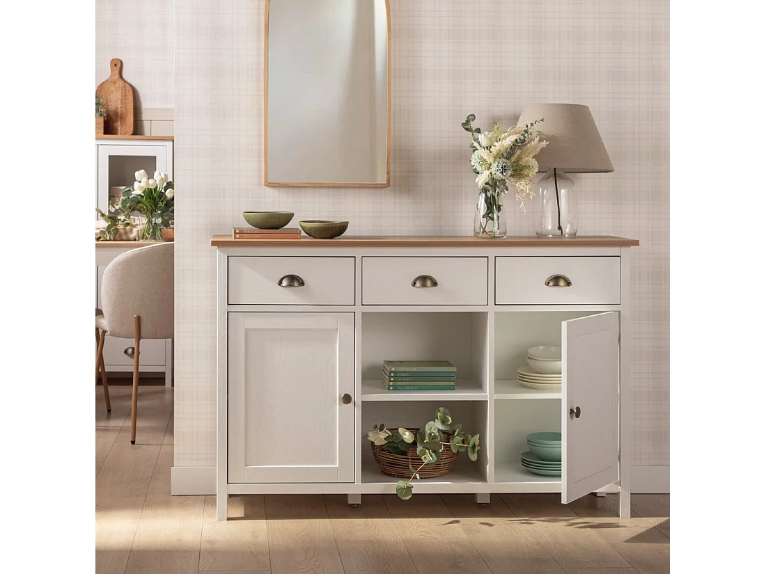 Buffet haut en laqué blanco-natural 130x85 cm-Marais