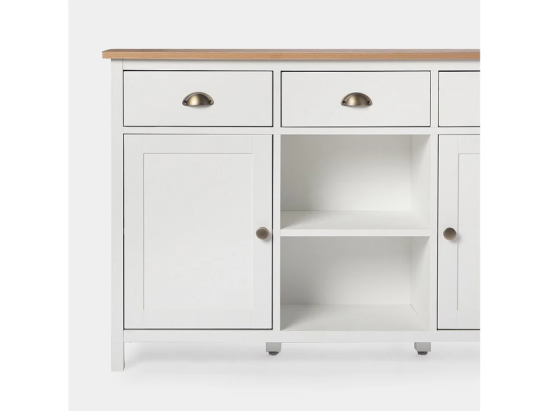 Buffet haut en laqué blanco-natural 130x85 cm-Marais