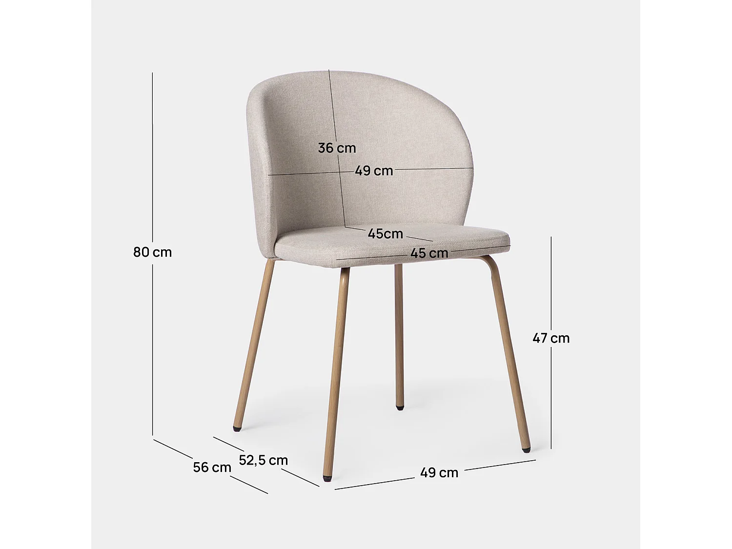 Chaise de salle à manger en tissu beige 49x80 cm-Norah
