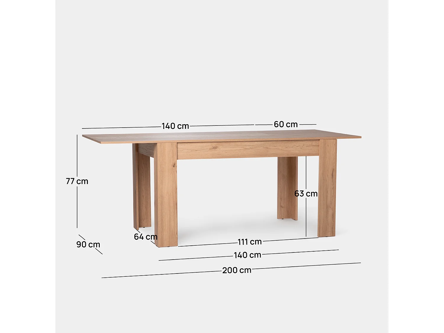 Table extensible en bois naturel 140x77 cm-Selin