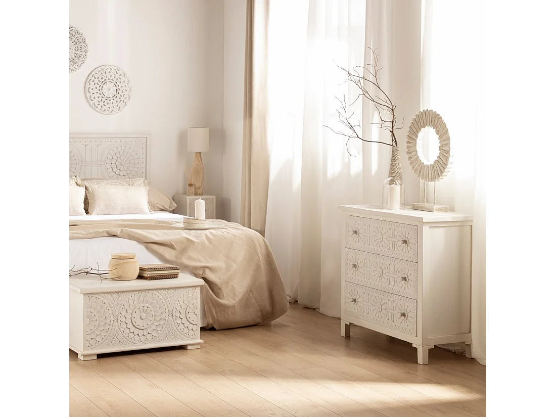 Commode en bois blanc décapé 80x82 cm-Iraya