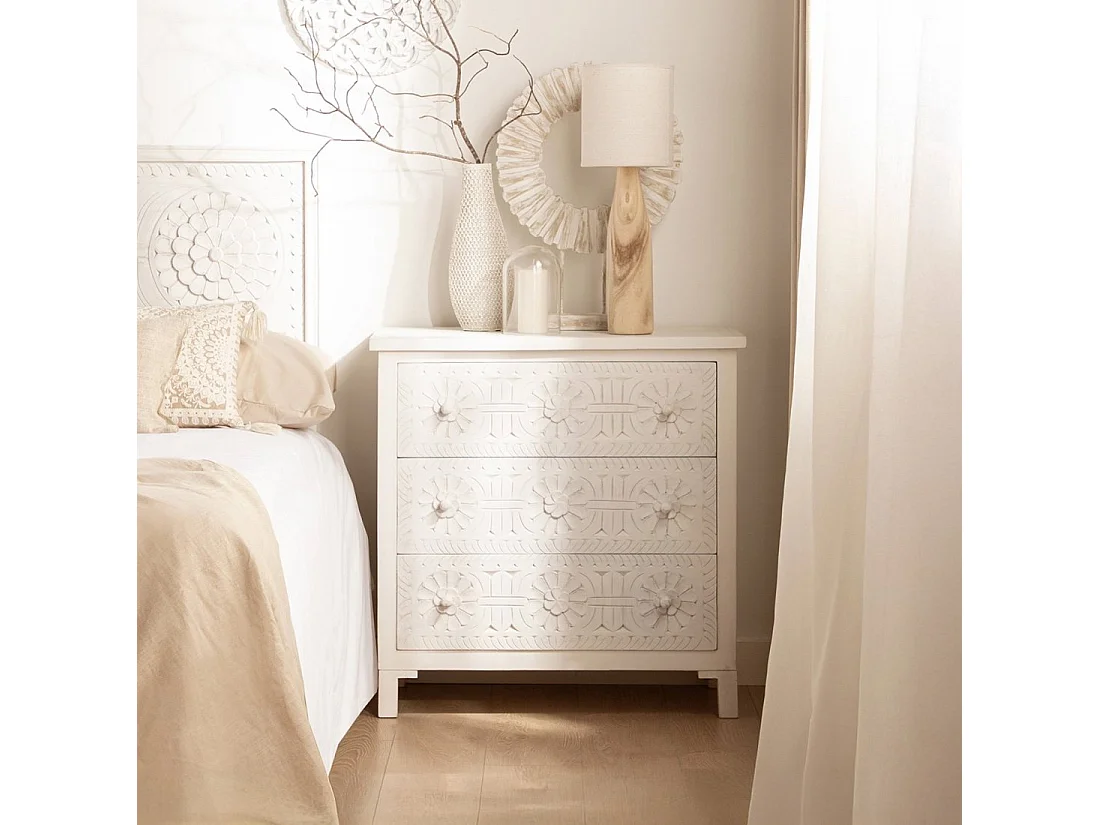 Commode en bois blanc décapé 80x82 cm-Iraya