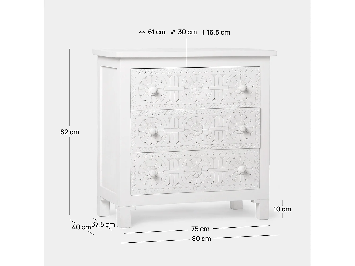 Commode en bois blanc décapé 80x82 cm-Iraya
