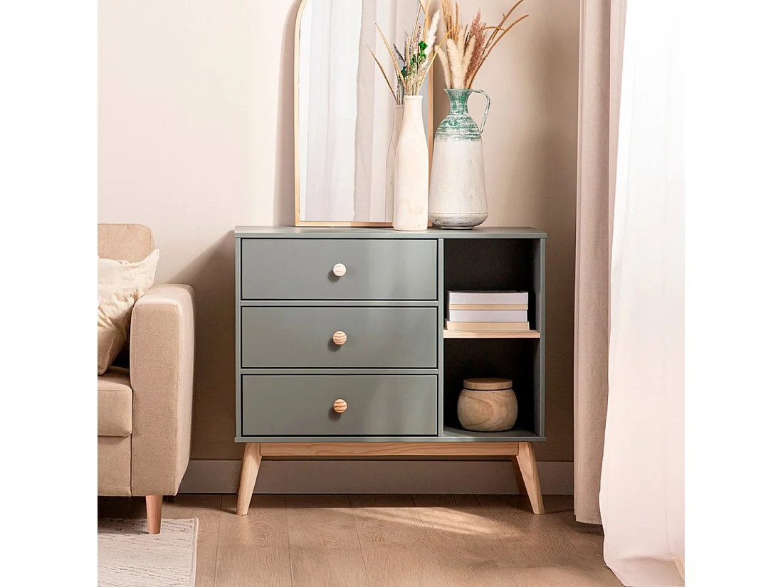 Commode en laqué vert anthracite 90x81 cm-Luke