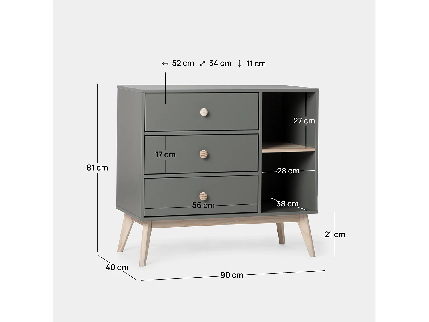 Commode en laqué vert anthracite 90x81 cm-Luke