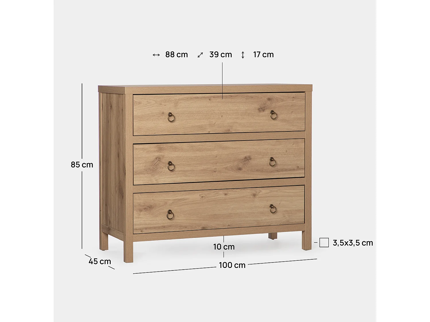 Commode en bois naturel 100x85 cm-Livorno