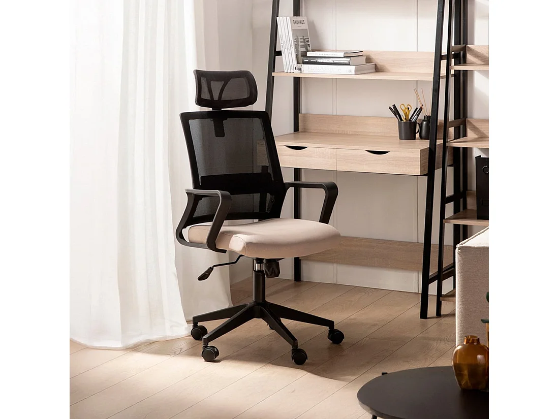 Chaise de bureau en plastique noir-beige 60x112 cm-Leima