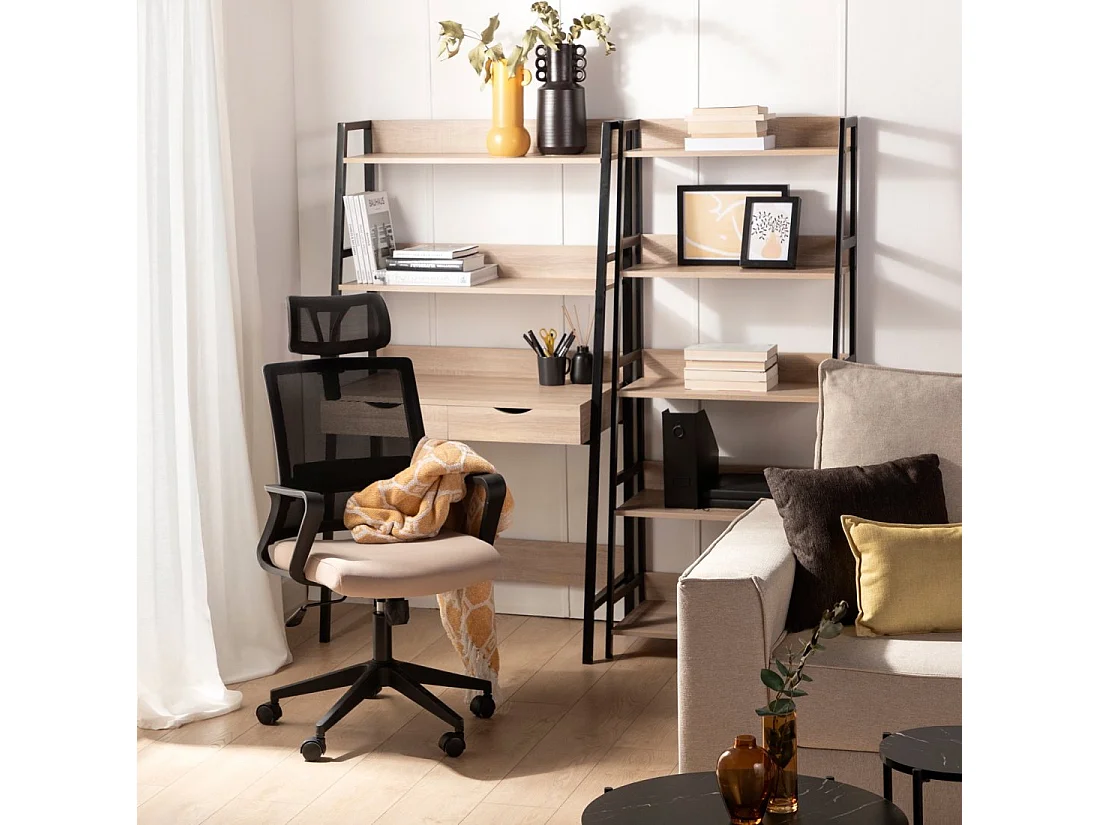 Chaise de bureau en plastique noir-beige 60x112 cm-Leima