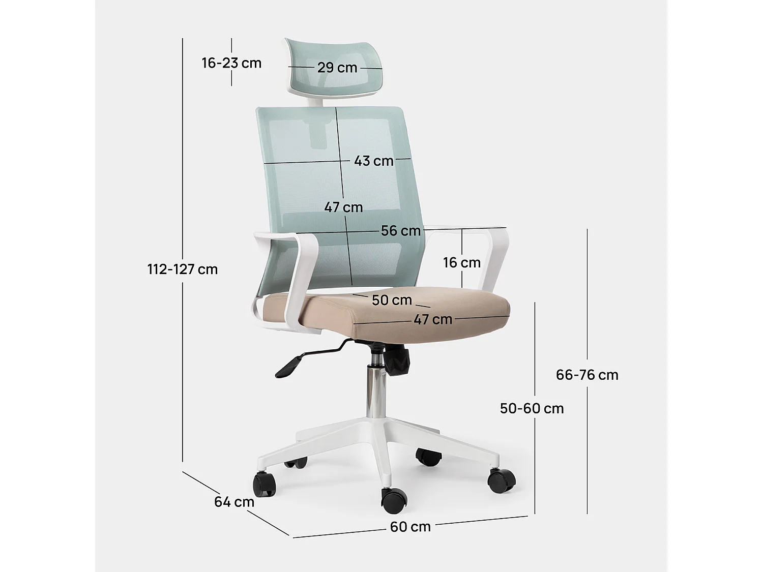 Silla de escritorio de Plástico Menta-Beige 112-127 x 60- Leima