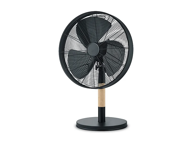 Viking - Ventilateur de table de style industriel. Ventilateur design en bois neutre et métal noir mat Ø35x57 cm