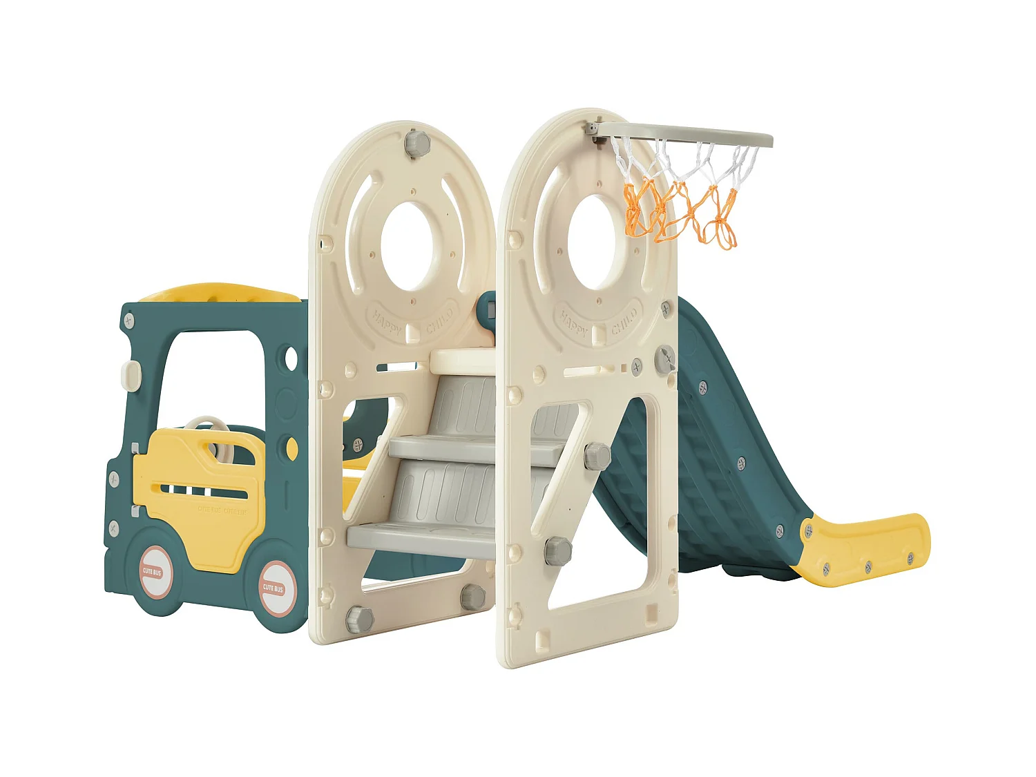 Scivolo per bambini 4 in 1 171x110x100 cm in HDPE con canestro da basket - Verde