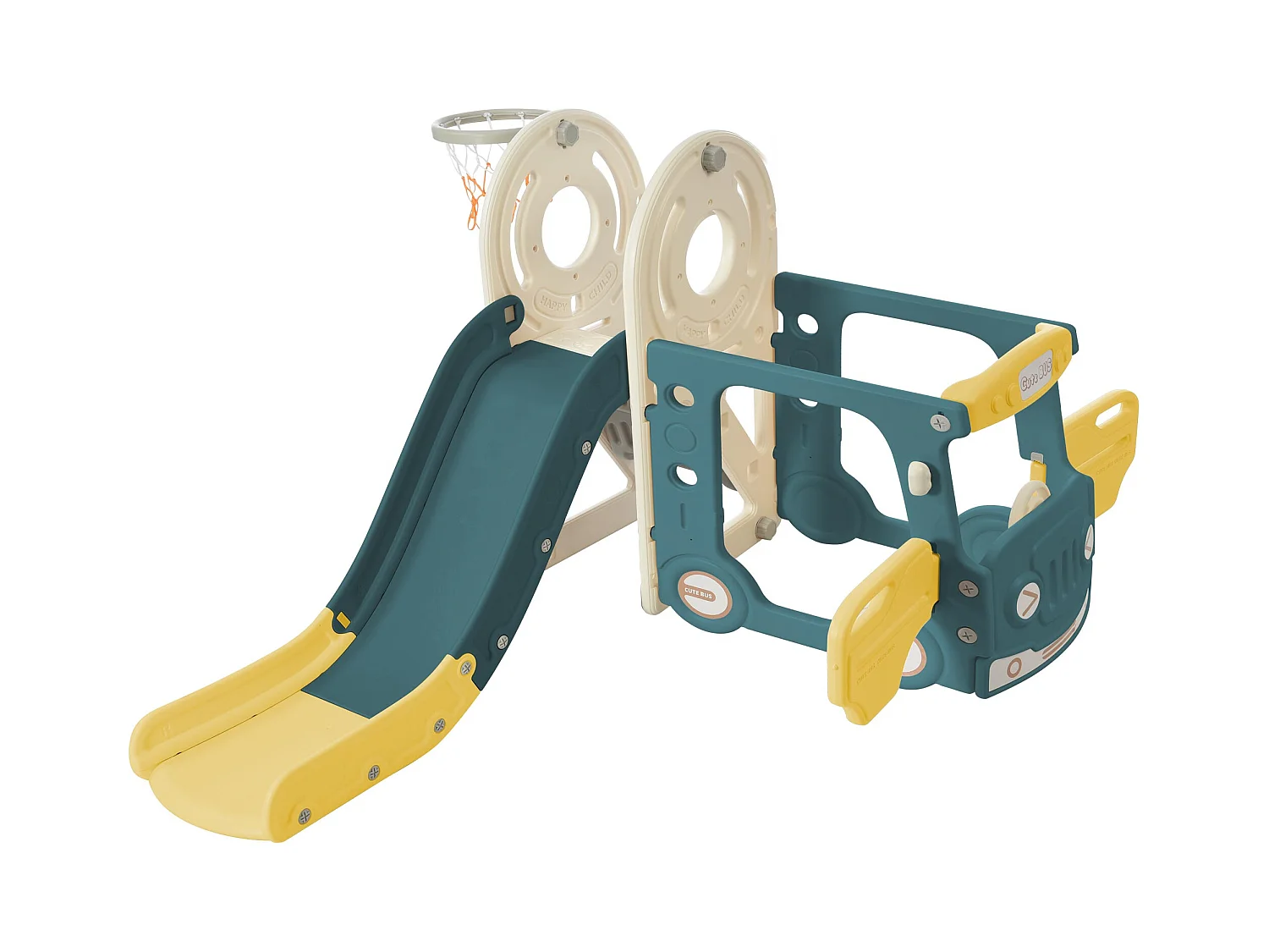 Scivolo per bambini 4 in 1 171x110x100 cm in HDPE con canestro da basket - Verde