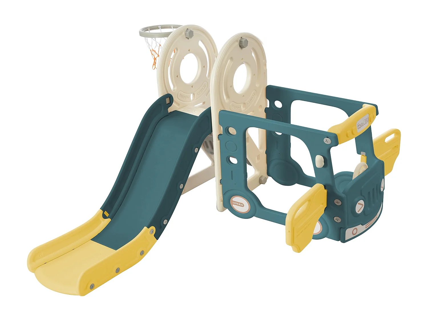 Toboggan Enfant 4 en 1 171x110x100 cm en HDPE avec panier de basket - Vert