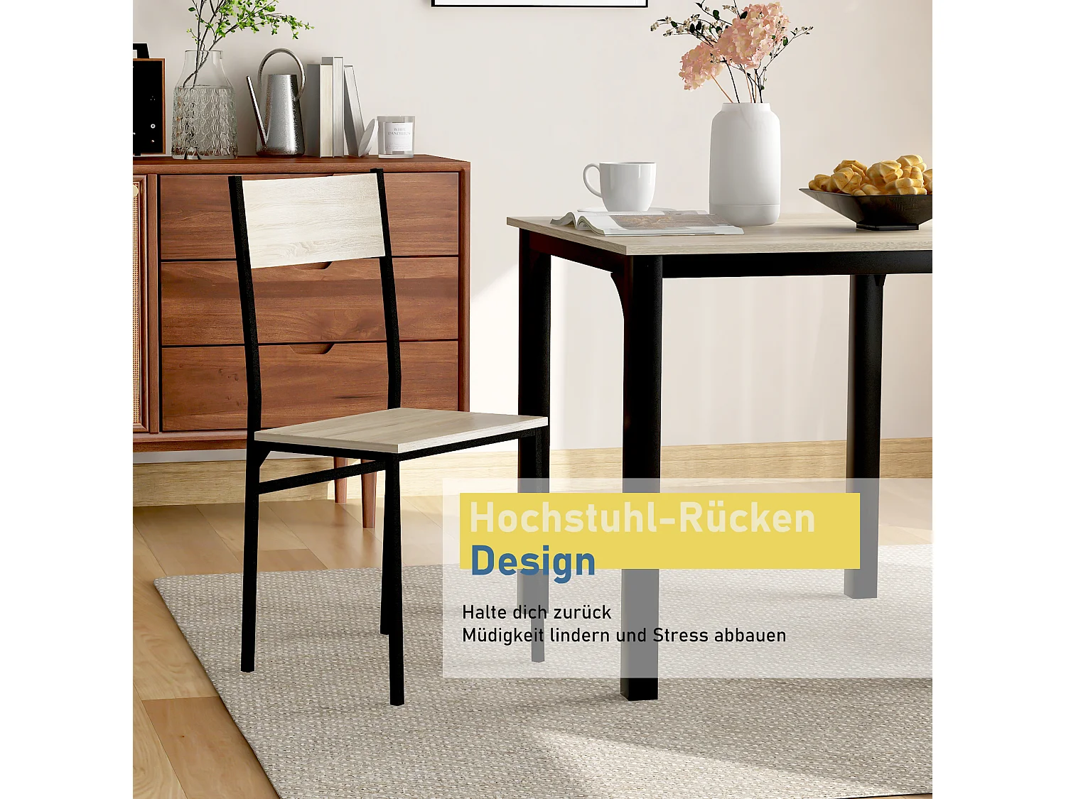 Set Tavolo con 2 sedie 70x70x75 cm in Legno con gambe in Metallo - Naturale chiaro