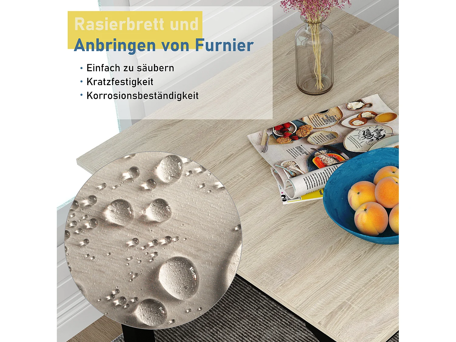 Set Tavolo con 2 sedie 70x70x75 cm in Legno con gambe in Metallo - Naturale chiaro