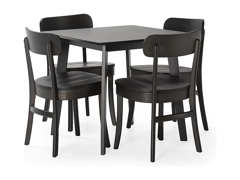 Ensemble table 80x80 cm et 4 chaises de salle à manger Nala Noir