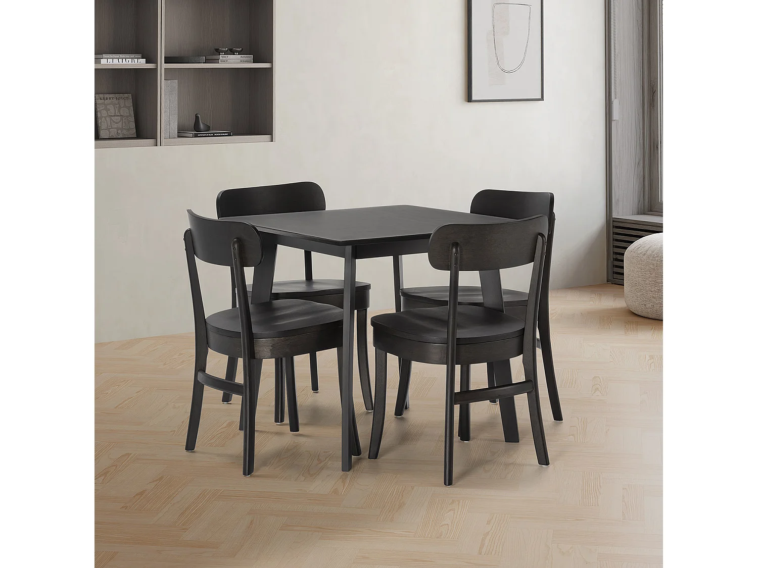 Ensemble table 80x80 cm et 4 chaises de salle à manger Nala Noir