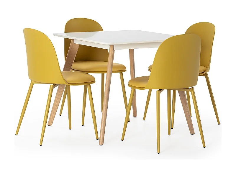 Juego de mesa 80x80 cm y 4 sillas de comedor Kana color Mostaza