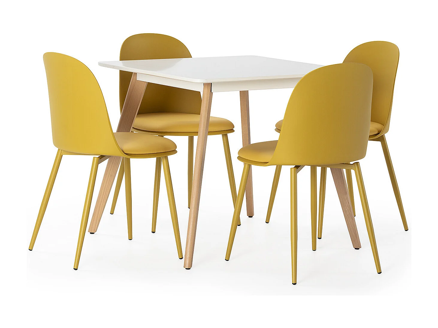 Ensemble table 80x80 cm et 4 chaises de salle à manger Kana Moutarde