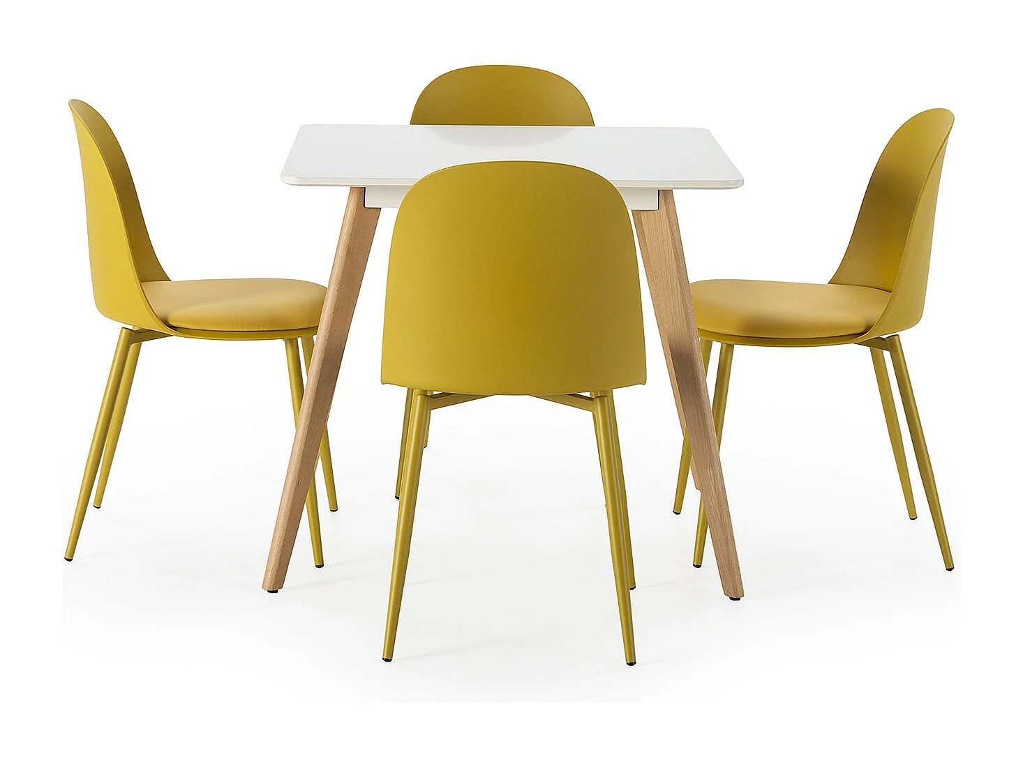 Ensemble table 80x80 cm et 4 chaises de salle à manger Kana Moutarde