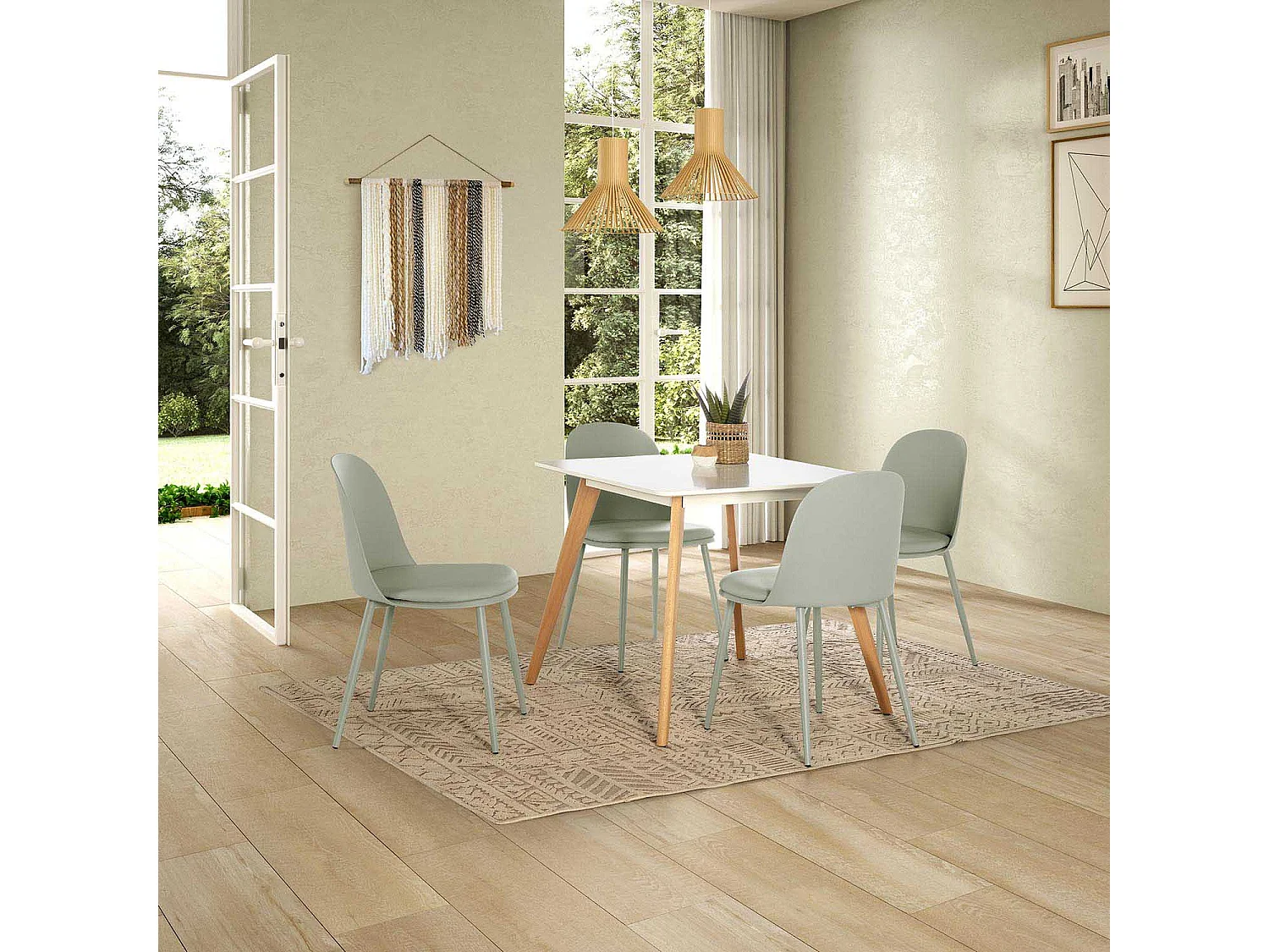 Set tavolo 80x80 cm e 4 sedie da pranzo Kana Verde
