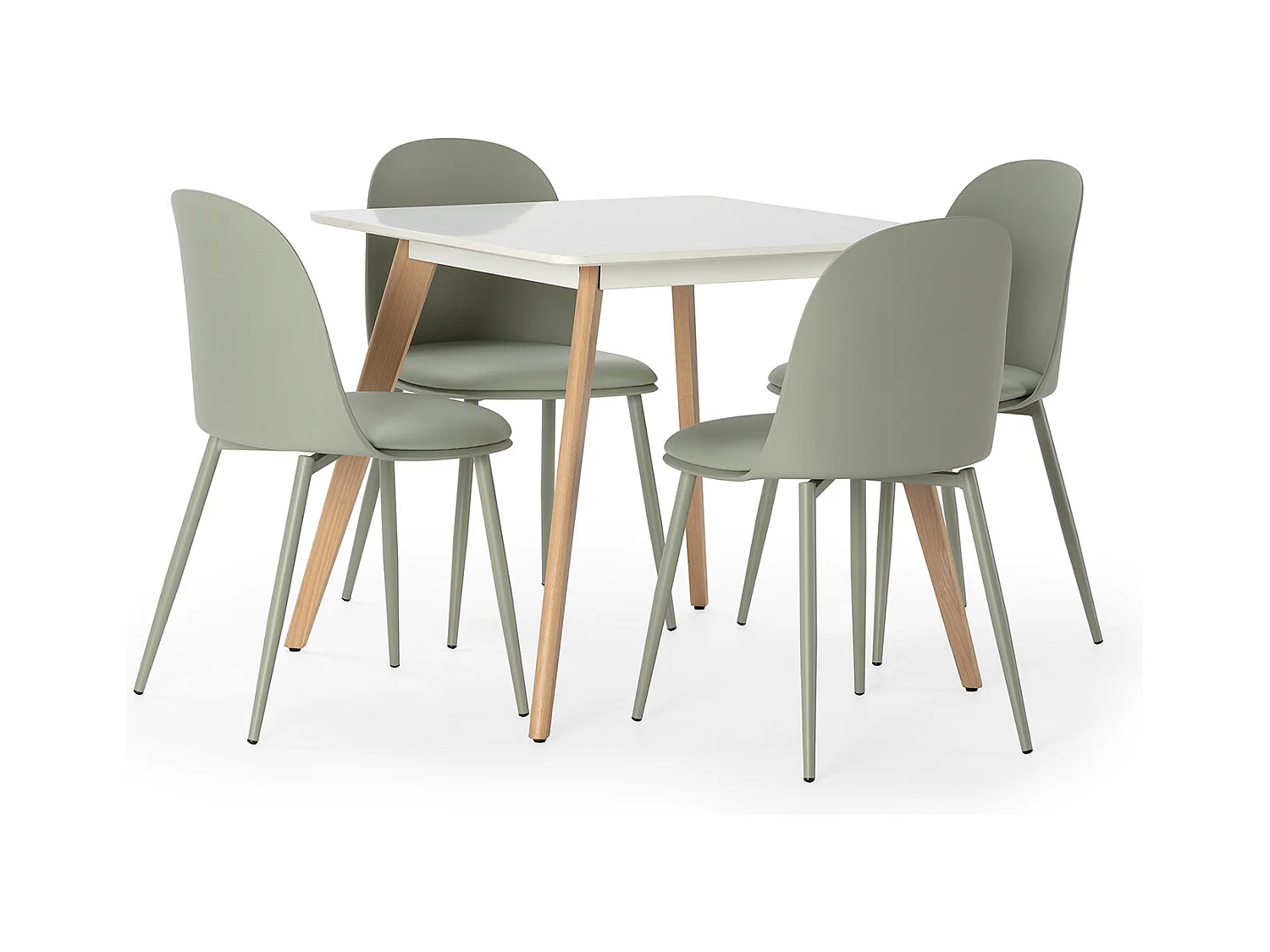 Ensemble table 80x80 cm et 4 chaises de salle à manger Kana Vert
