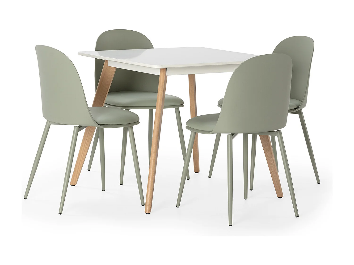 Ensemble table 80x80 cm et 4 chaises de salle à manger Kana Vert