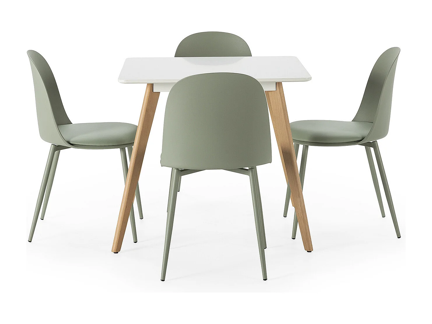 Ensemble table 80x80 cm et 4 chaises de salle à manger Kana Vert