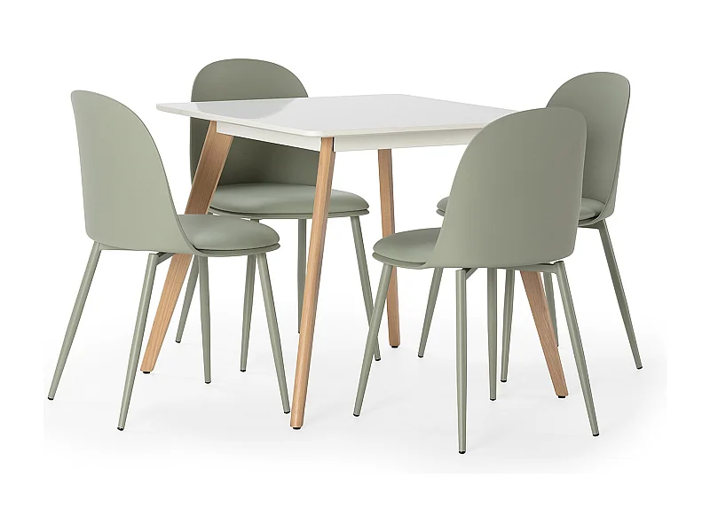 Set tavolo 80x80 cm e 4 sedie da pranzo Kana Verde