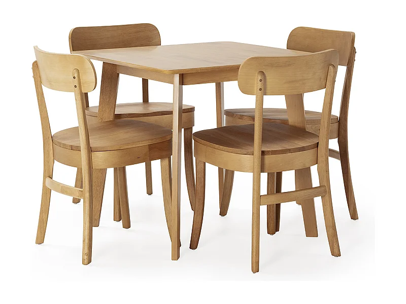 Juego de mesa 80x80 cm y 4 sillas de comedor Nala color Roble