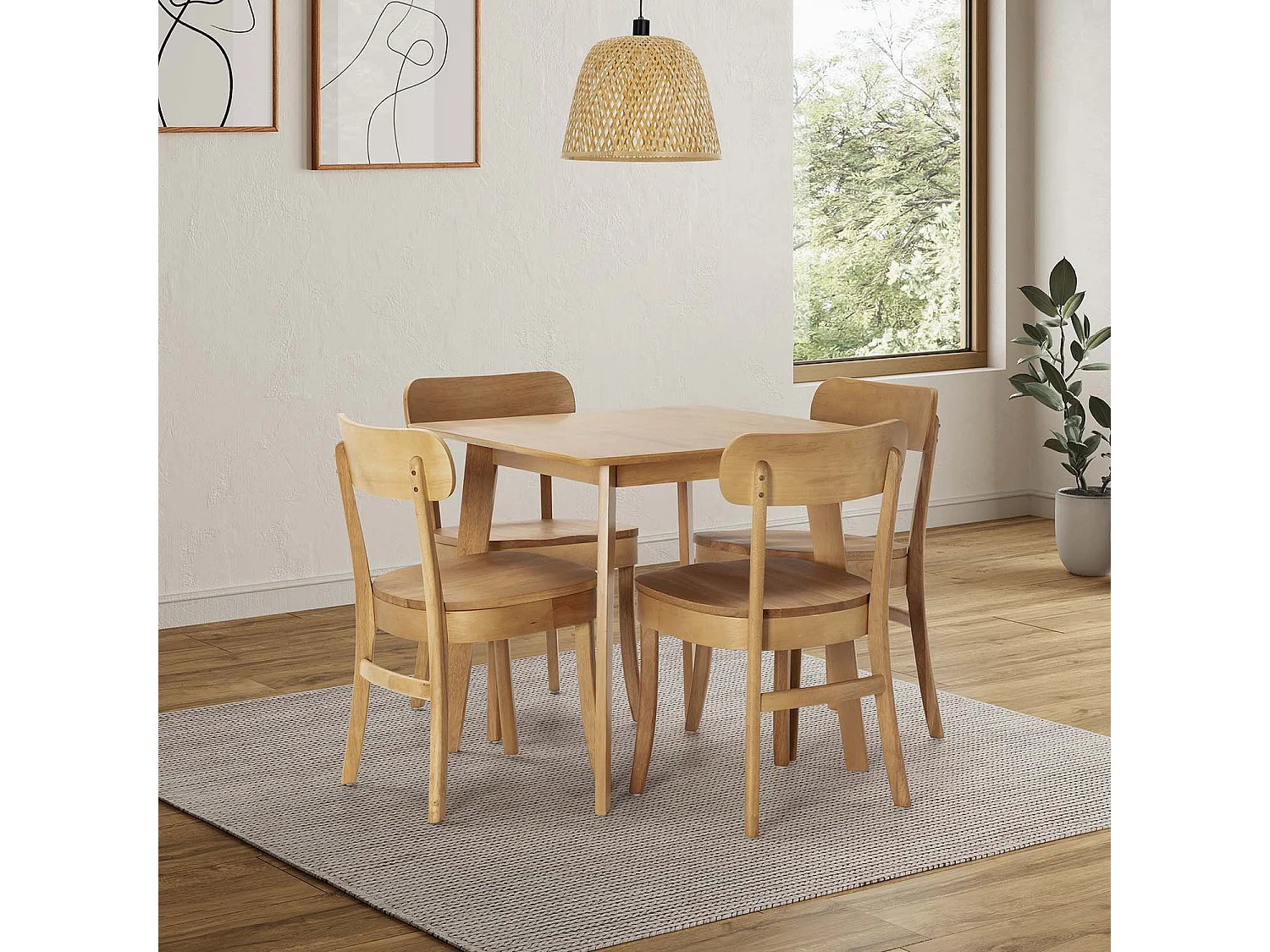 Ensemble table 80x80 cm et 4 chaises de salle à manger Nala Chêne