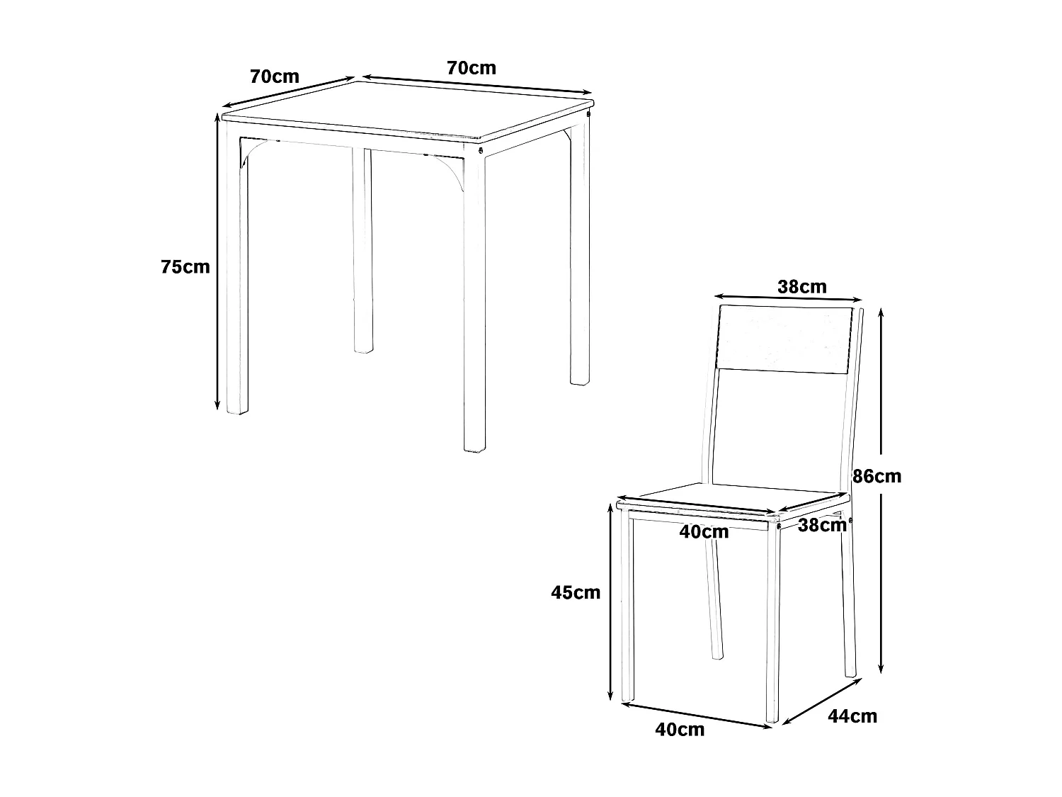 Set Tavolo con 2 Sedie 70x70x75 cm in Legno con Gambe in Metallo - Marrone
