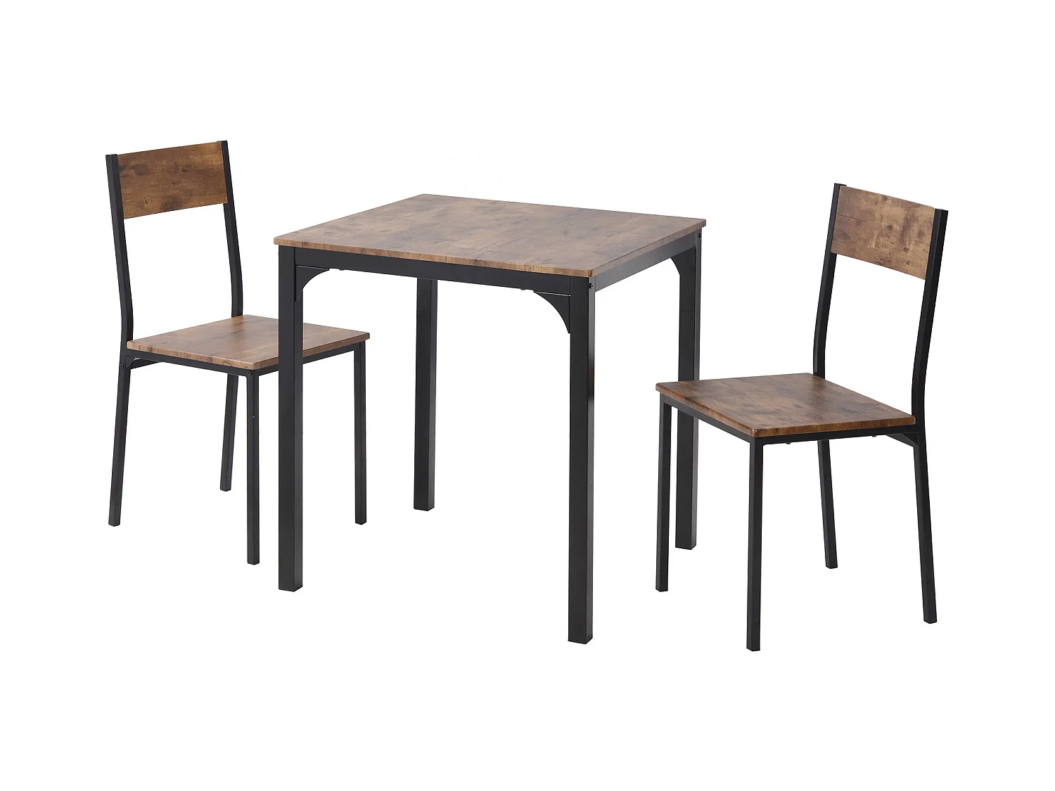 Set Tavolo con 2 Sedie 70x70x75 cm in Legno con Gambe in Metallo - Marrone