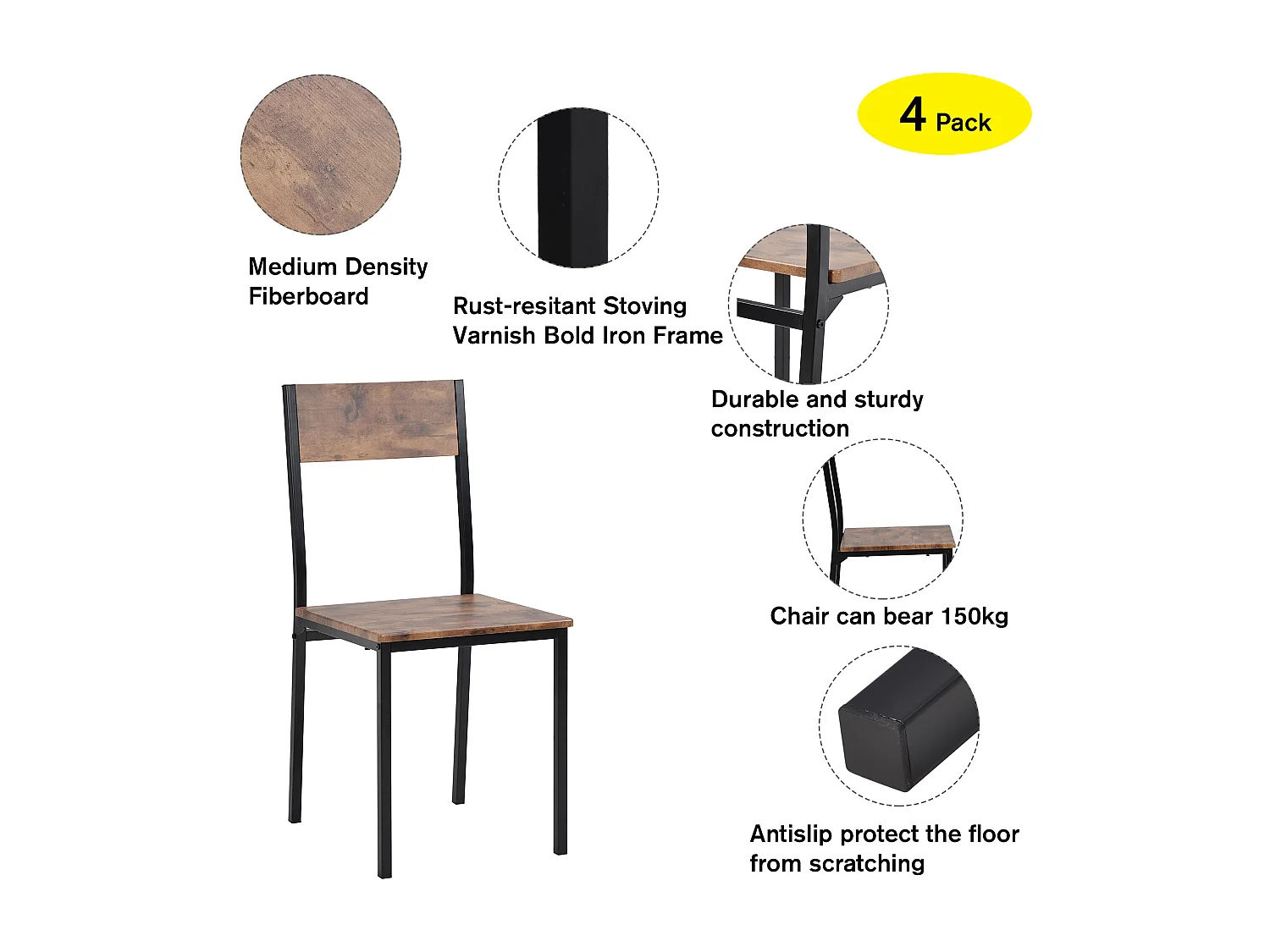 Set Tavolo con 2 Sedie 70x70x75 cm in Legno con Gambe in Metallo - Marrone