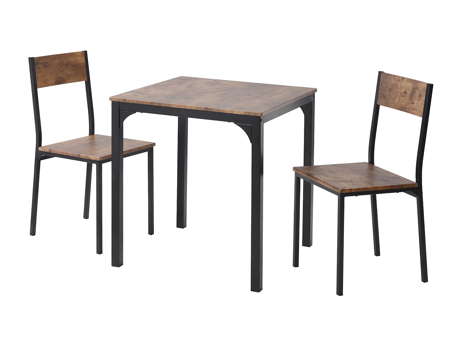 Set Tavolo con 2 Sedie 70x70x75 cm in Legno con Gambe in Metallo - Marrone