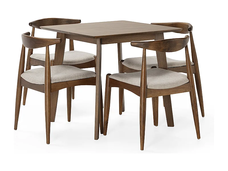 Ensemble table 80x80 cm et 4 chaises de salle à manger Corzo Noyer