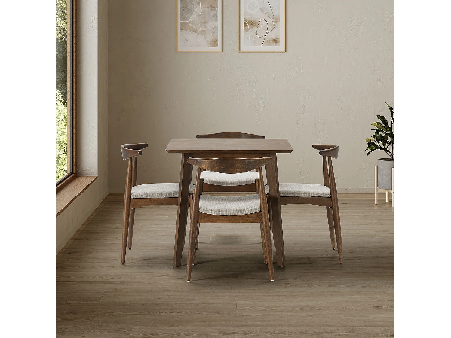 Ensemble table 80x80 cm et 4 chaises de salle à manger Corzo Noyer