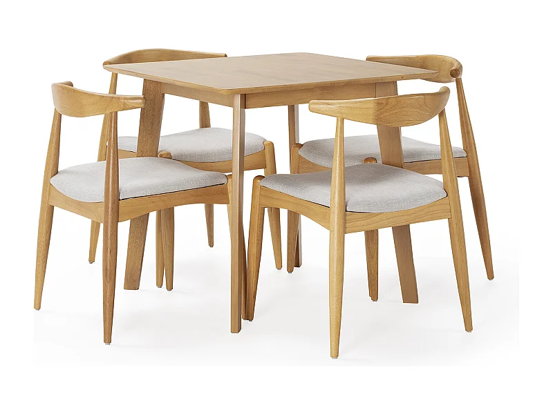 Juego de mesa 80x80 cm y 4 sillas de comedor Corzo color Roble