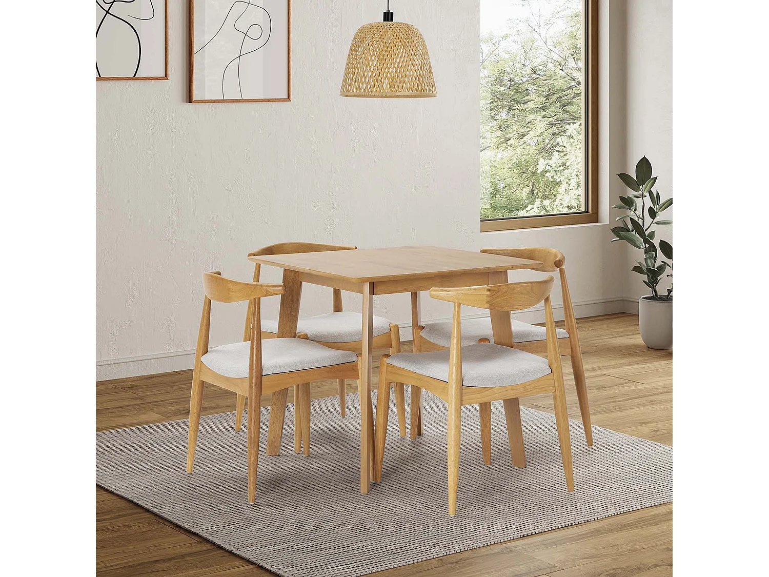 Ensemble table 80x80 cm et 4 chaises de salle à manger Corzo Chêne