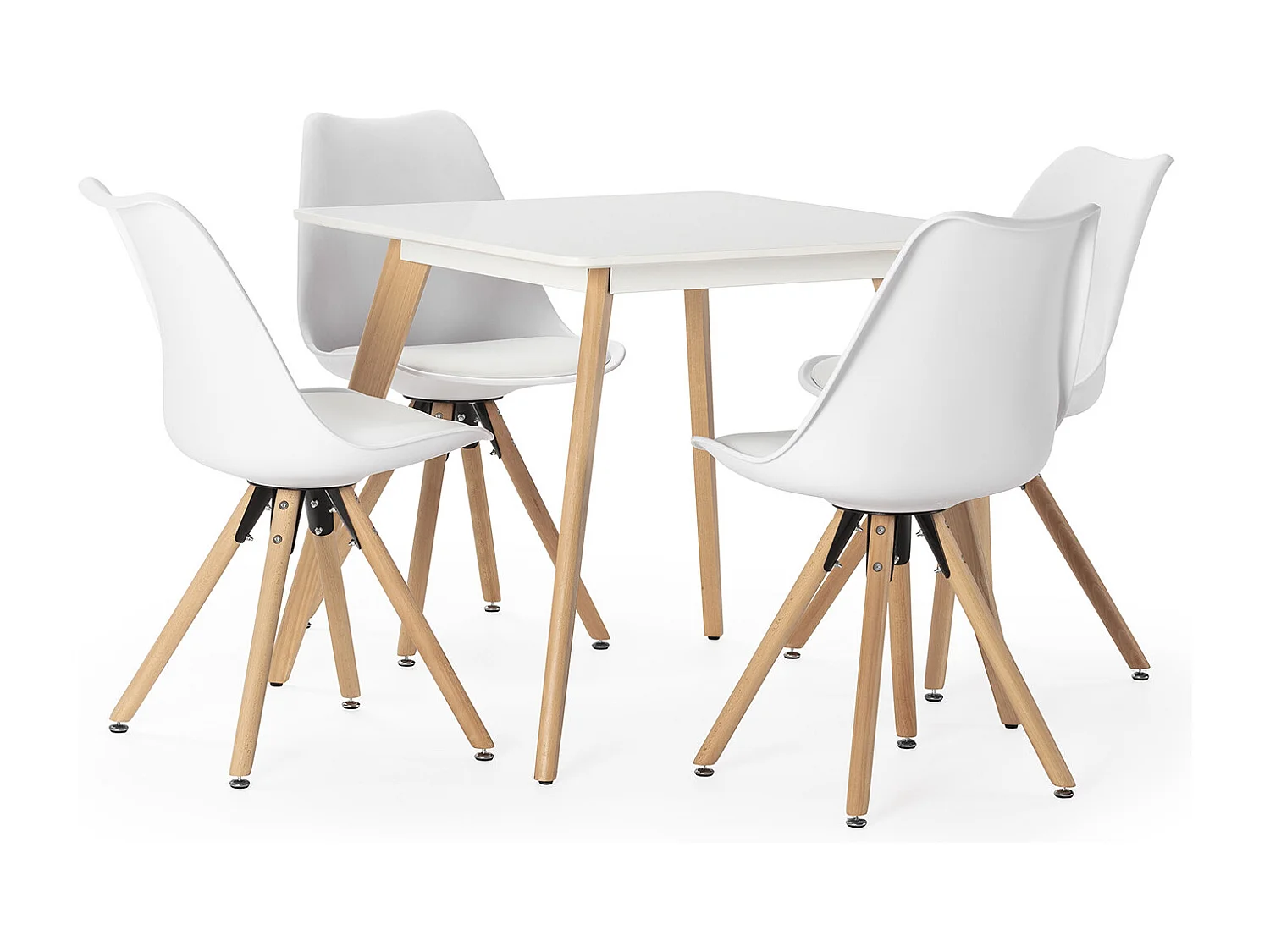 Ensemble table 80x80 cm et 4 chaises de salle à manger Jeff blanches