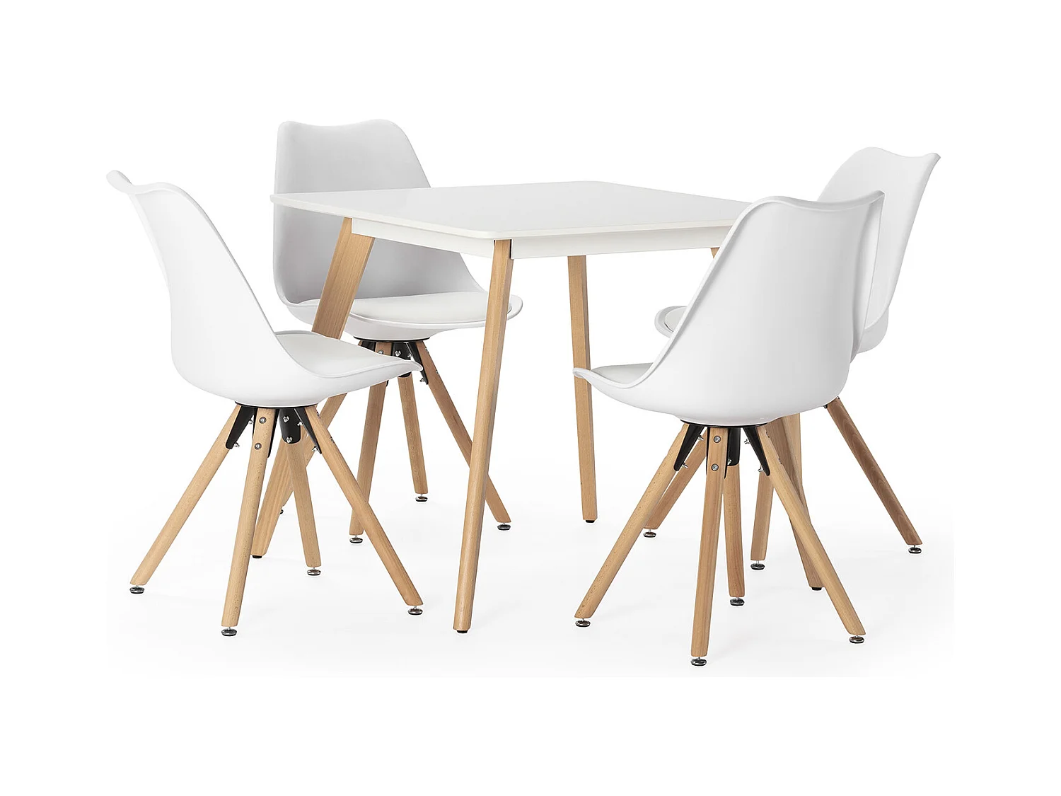 Ensemble table 80x80 cm et 4 chaises de salle à manger Jeff blanches