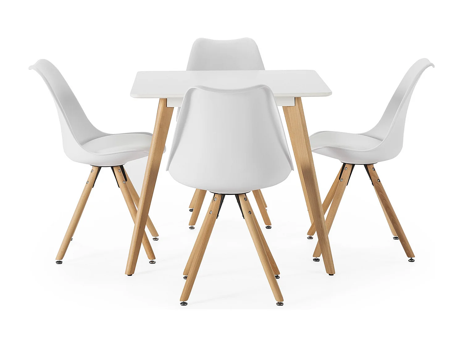 Ensemble table 80x80 cm et 4 chaises de salle à manger Jeff blanches