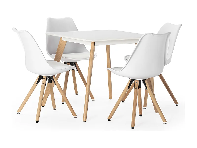 Ensemble table 80x80 cm et 4 chaises de salle à manger Jeff blanches