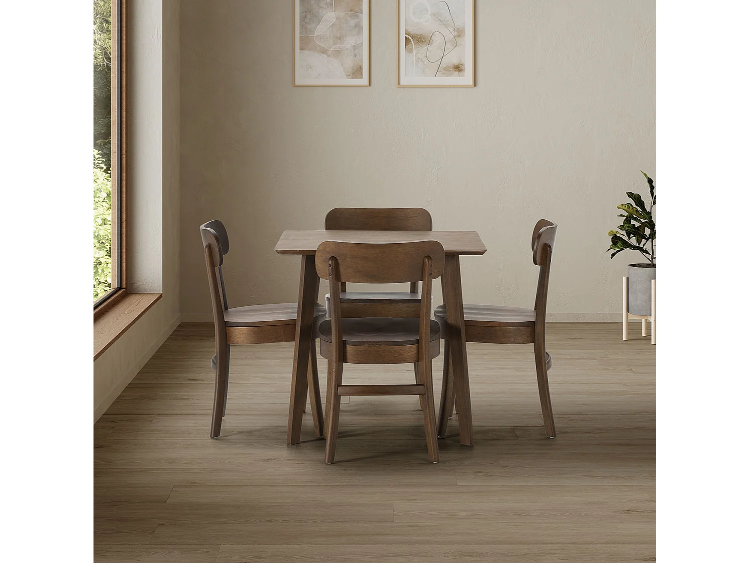 Ensemble table 80x80 cm et 4 chaises de salle à manger Nala Noyer