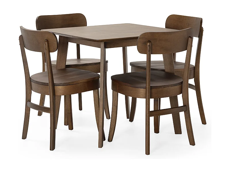 Ensemble table 80x80 cm et 4 chaises de salle à manger Nala Noyer