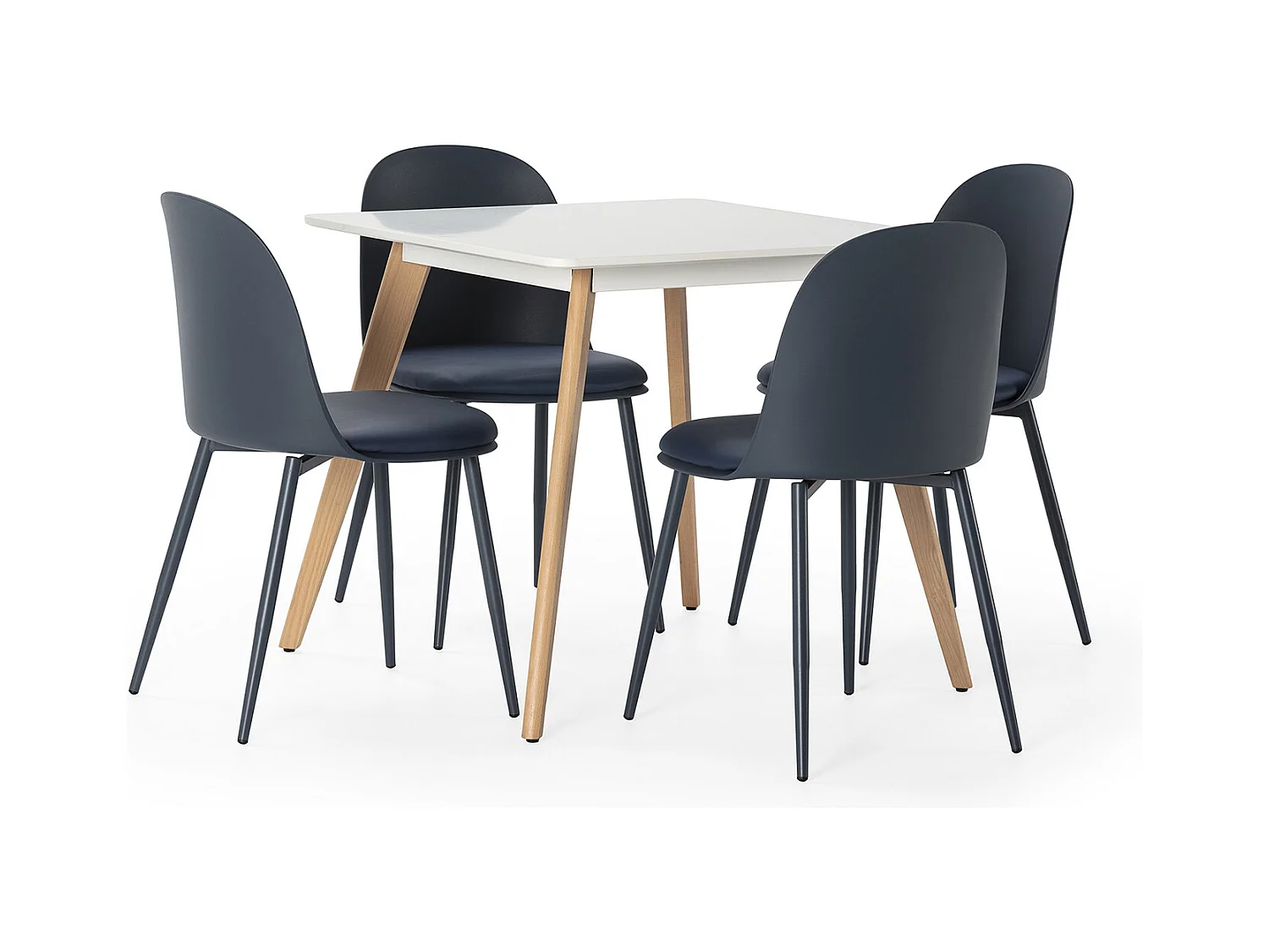 Ensemble table 80x80 cm et 4 chaises de salle à manger Kana Bleu