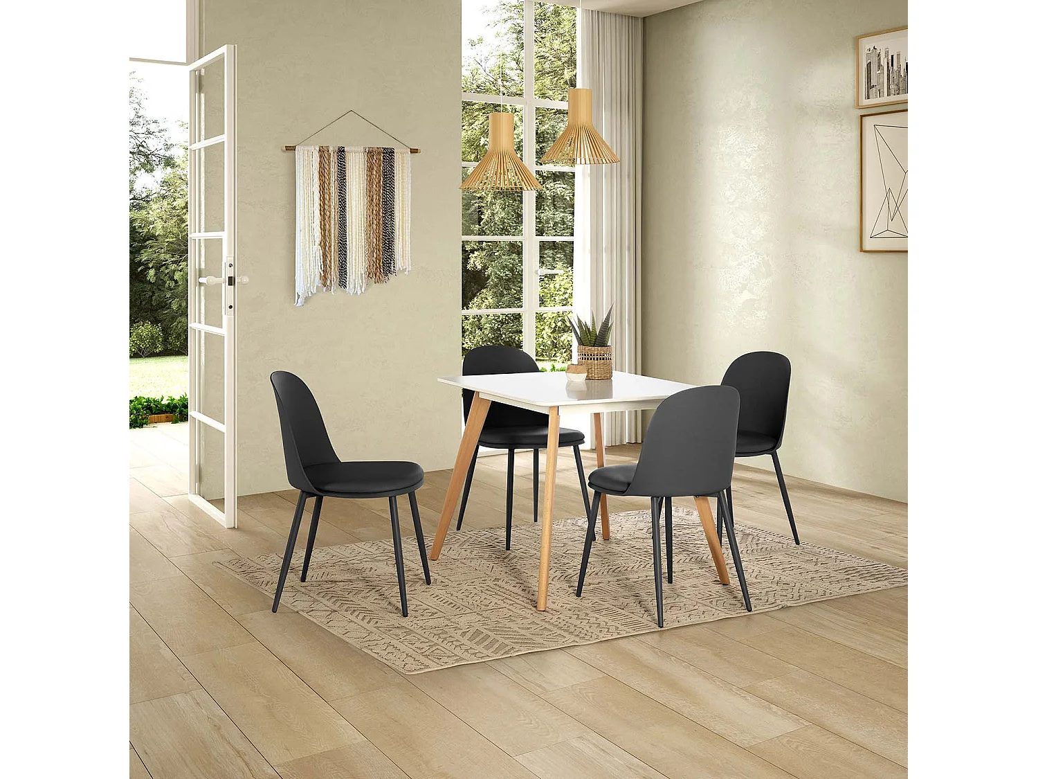 Ensemble table 80x80 cm et 4 chaises de salle à manger Kana Noir