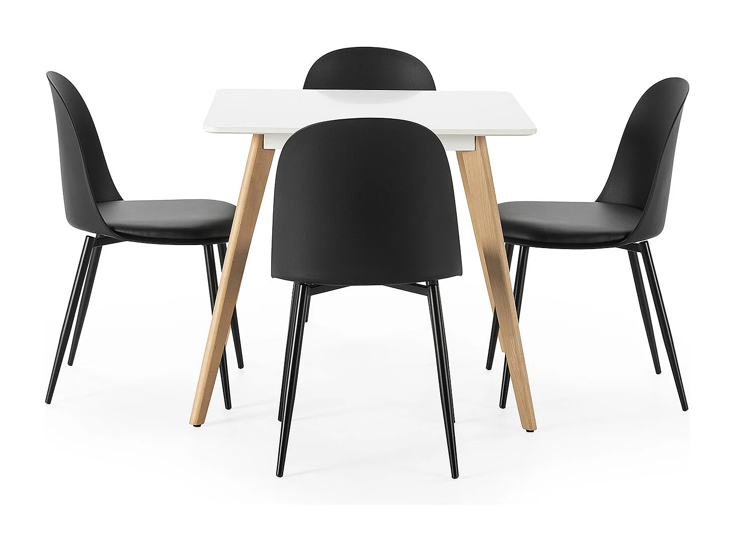 Ensemble table 80x80 cm et 4 chaises de salle à manger Kana Noir