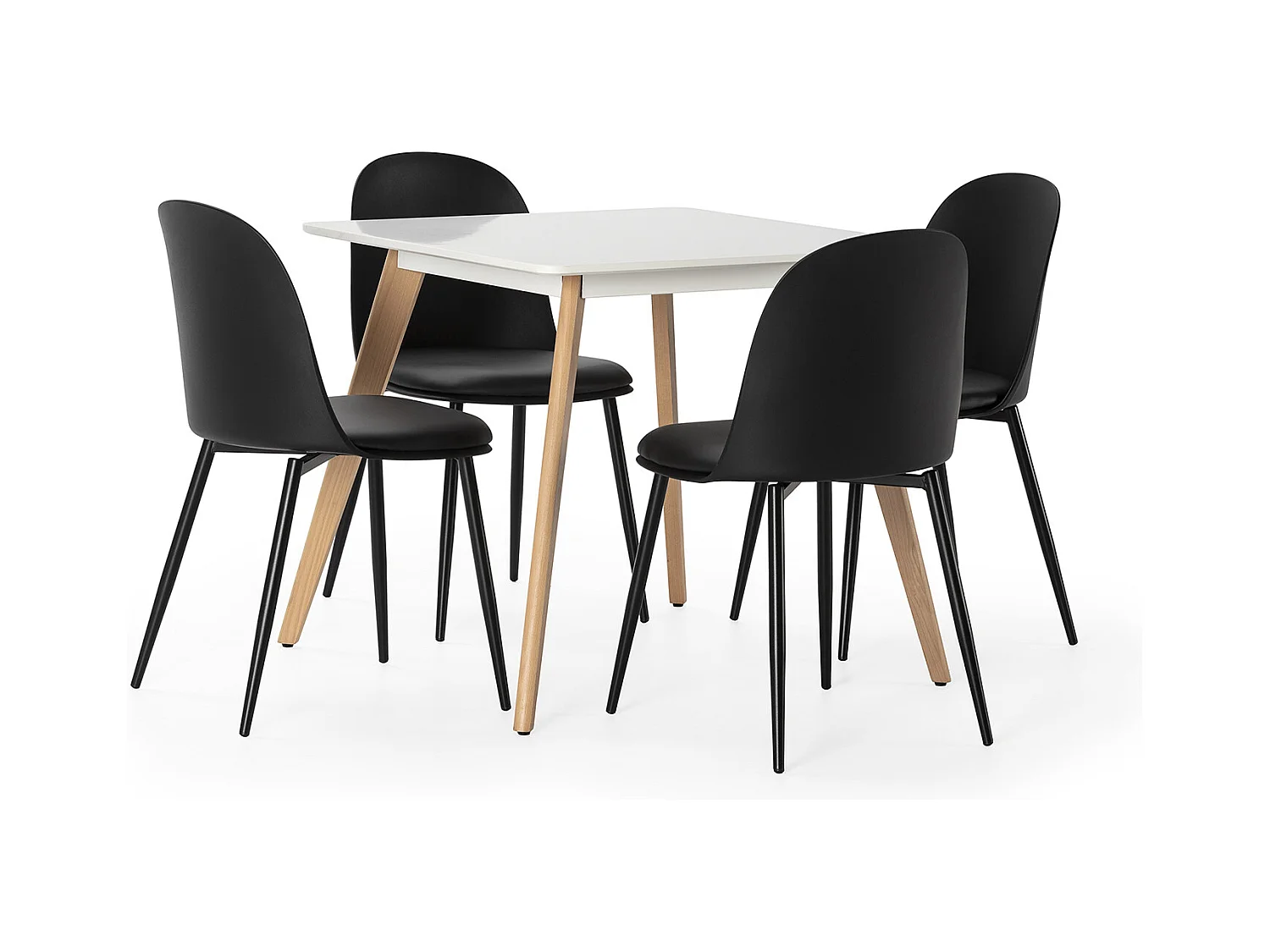 Ensemble table 80x80 cm et 4 chaises de salle à manger Kana Noir